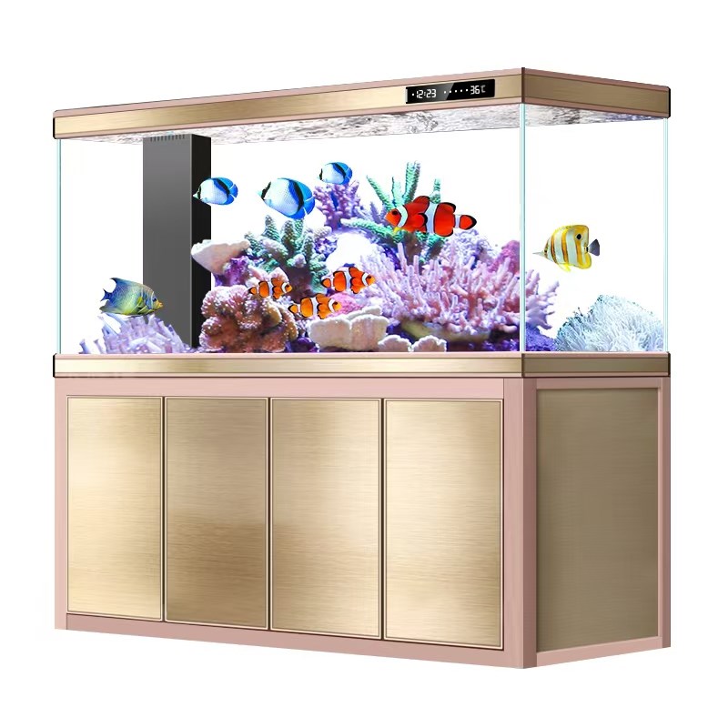 新款鱼缸超白玻璃底过滤水族箱中大型玄关屏风隔断一体长方形客厅