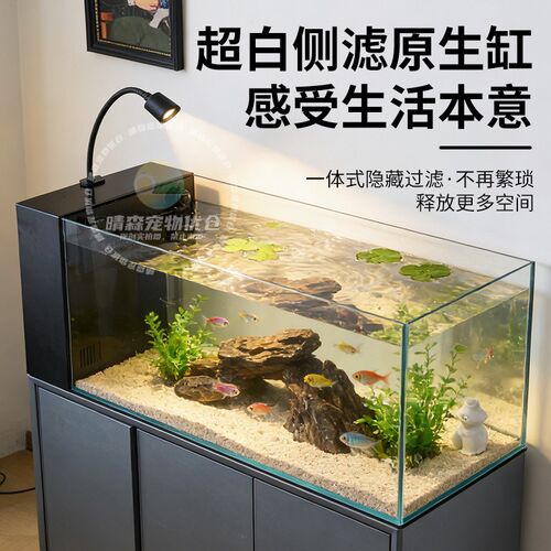 客厅溪流缸桌面鱼缸侧滤鱼缸过滤制氧一体机侧过滤生态鱼缸