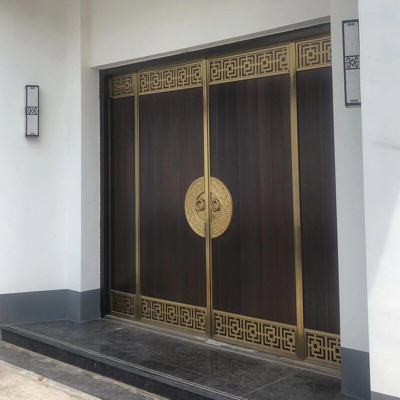 中式铜门别墅大门双开门农村自建房家用乡村庭院不锈钢进户对开门