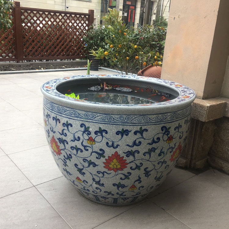 景德镇陶瓷鱼缸大号中式家用摆件荷花睡莲缸80厘米1水缸庭院室外