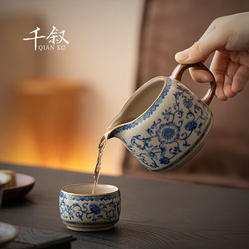 青花汝窑公杯公道杯陶瓷轻奢高档分茶器家用功夫茶具茶海匀茶杯子
