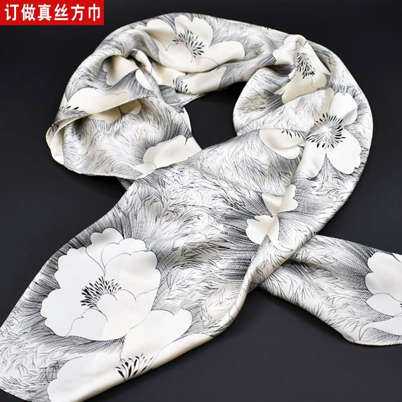 新品丝绸围巾女士素绉缎大方巾印花披肩古典青花瓷订做纯真丝丝巾