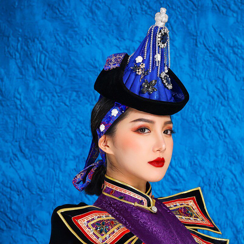 蒙古族女士尖顶小帽子高端少数民族风演出舞台新娘头饰摄影写真定