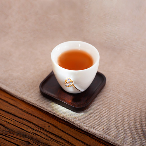SharLife羊脂玉白瓷茶杯创意金箔茶具功夫茶家用公道壶泡茶台套装