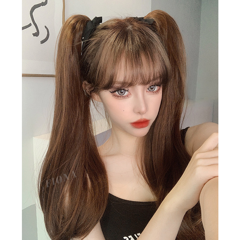 双马尾假发 挑染假发女可扎马尾卷发绑带式直发COS软妹JK假马尾