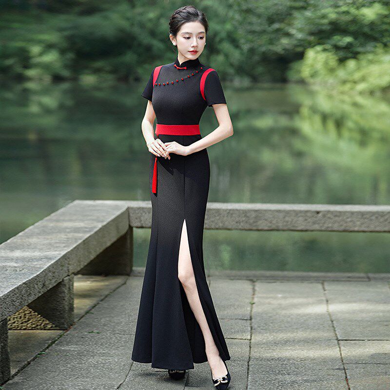 春夏演出服改良旗袍2025新款走秀旗袍舞台走秀表演礼仪气质礼服