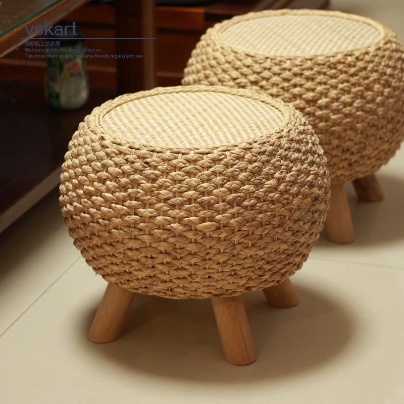 家用藤编矮凳换鞋凳阳台坐凳沙发凳草编墩子客厅小凳子榻榻米圆凳