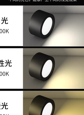 商用明装筒灯LED免钻孔天花板灯黑色圆柱灯吸顶洞灯理髲店商场桶