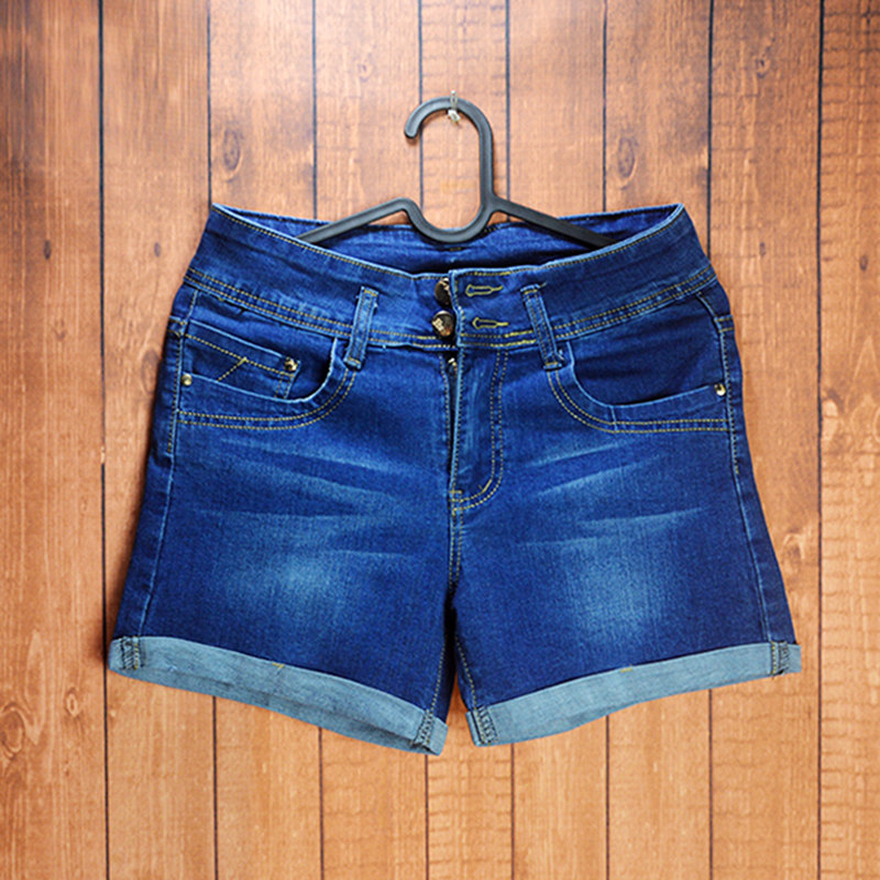 男士水洗磨白弹力卷边紧身三分牛仔超短裤裤脚翻边高腰牛仔女短裤