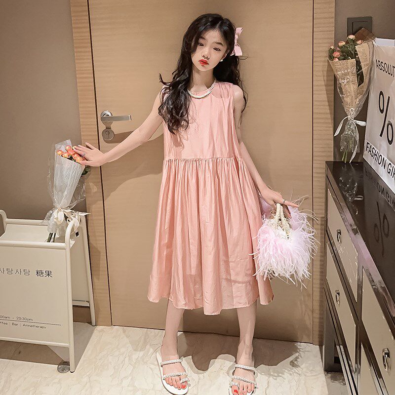 女童夏装连衣裙薄款2024新款儿童夏装无袖背心公主裙大童夏天裙子