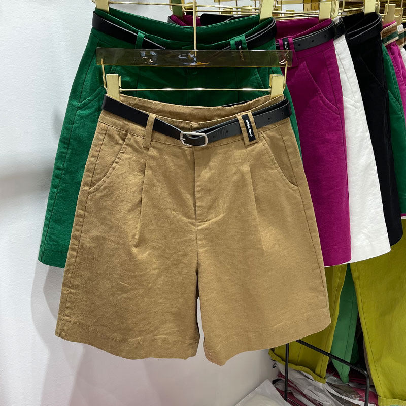 工装裤外穿显瘦a字阔腿薄款休闲短裤女夏季纯棉高腰绿色五分裤子