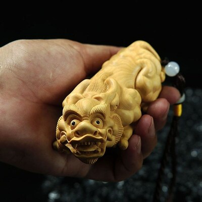 黄杨木手把件招财貔貅文玩茶桌实木茶宠小摆件男士把玩雕刻工艺礼