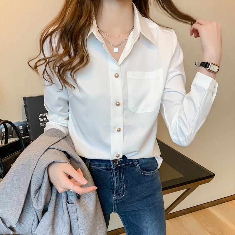 白色衬衫女秋冬2024年新款加绒加厚打底内搭衬衣长袖叠穿雪纺上衣