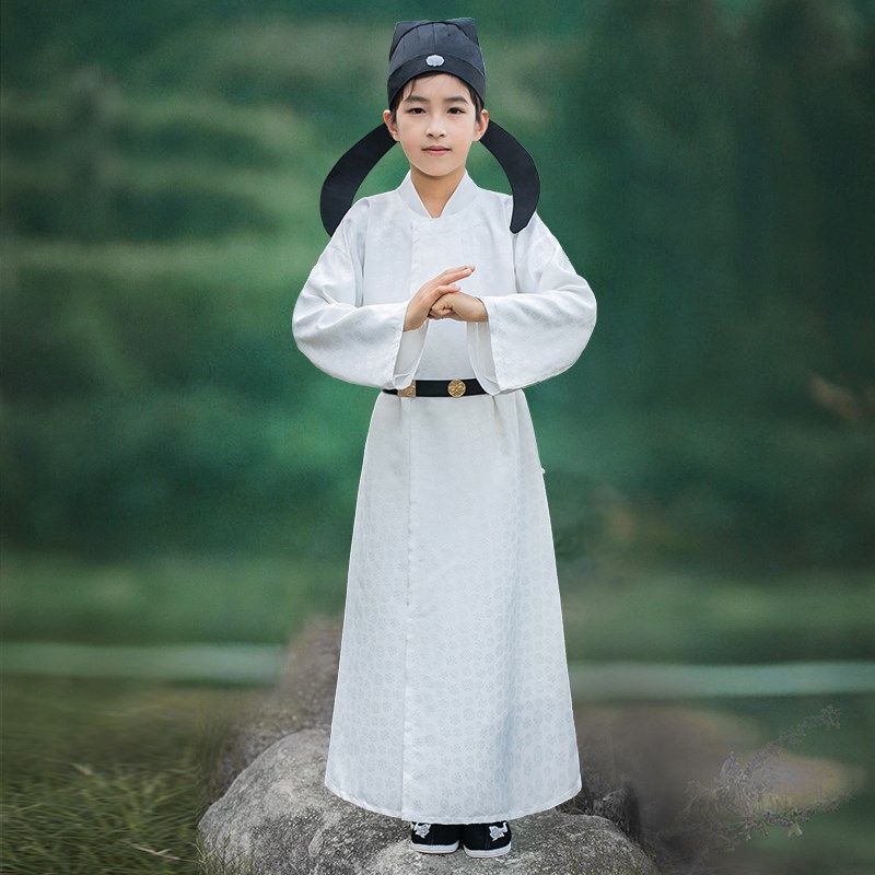 儿童李白汉服男童杜甫服装唐代诗人服装古风圆领袍套装古诗词朗诵
