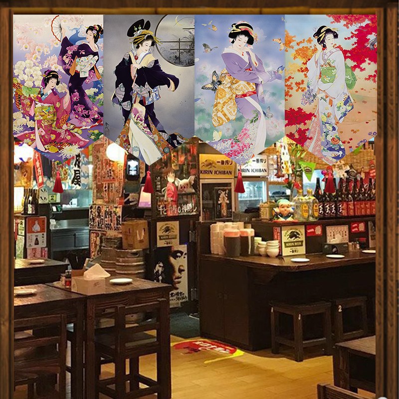 日式仕女图门帘短帘装饰挂旗客厅玄关卧室隔断帘卧室布艺挂帘定制