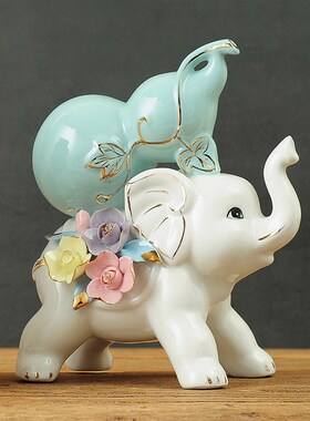 大象摆件装饰品家居客厅陶瓷电视柜酒柜玄关结婚礼物工艺品办公室