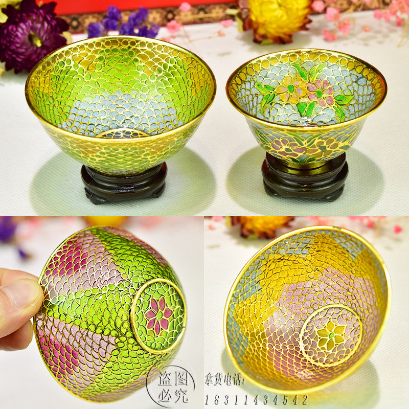 景泰蓝脱胎透明蓝小碗摆件北京特色传统手工艺品酒杯茶具佛具供碗