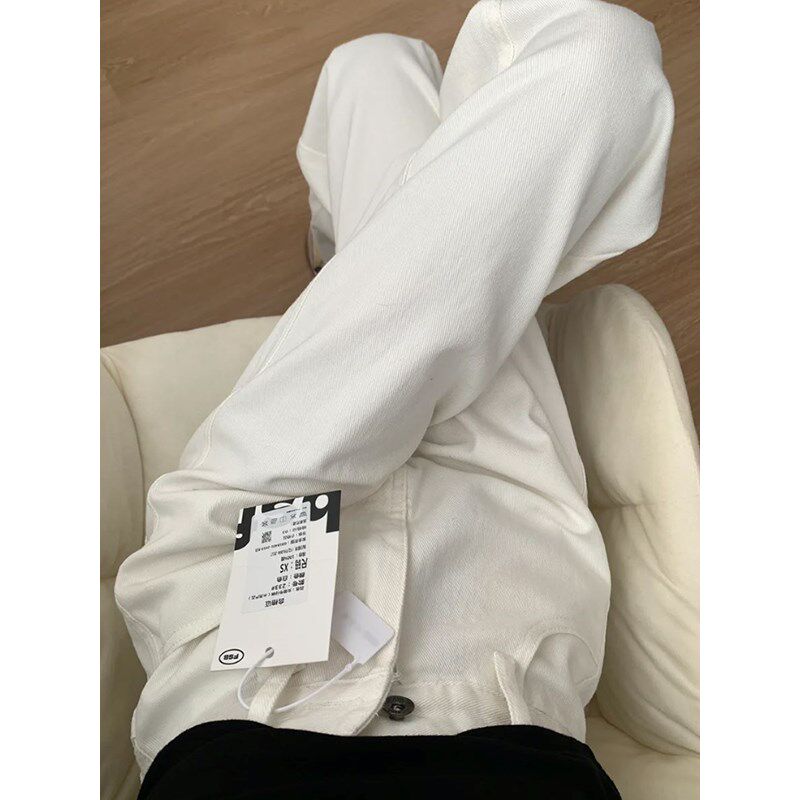 白色窄版阔腿牛仔裤女2024夏季新款小个子高腰宽松显瘦直筒裤薄款