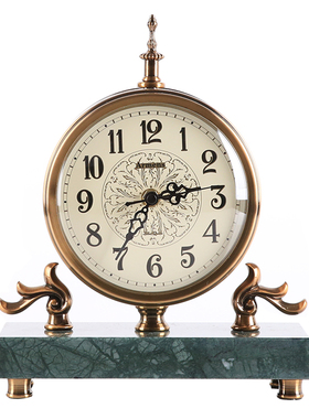 美式创意座钟客厅金属大理石钟表摆件家居样板间轻奢台钟静音时钟