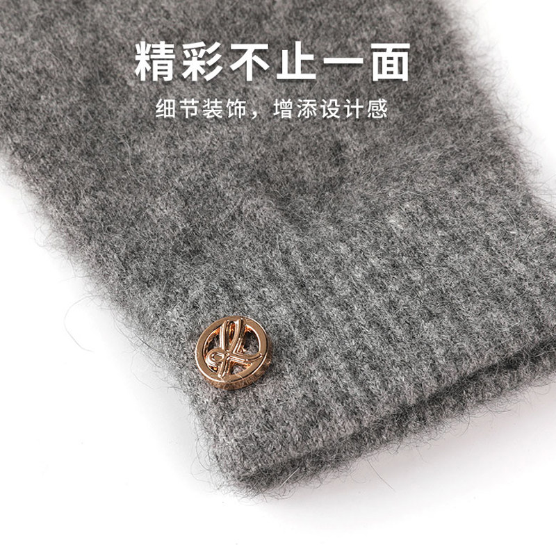半指手套冬季女保暖貂毛绒露指半截短款分指毛线女士手套开车写字