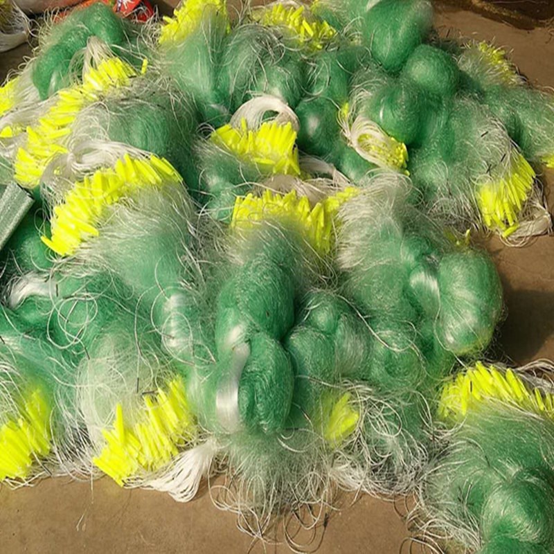 进口绿丝捕鱼工具粘网丝网拉网水库高6米起定制加重三层沉网渔网