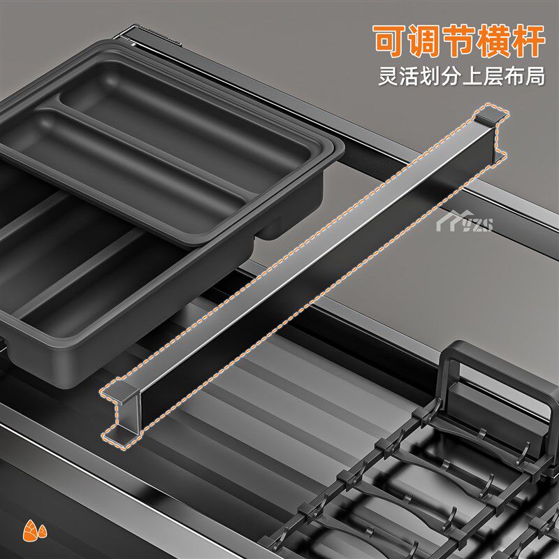 厨房拉篮不锈钢抽屉式置物架阻尼双层调味料整体橱柜收纳沥水碗碟
