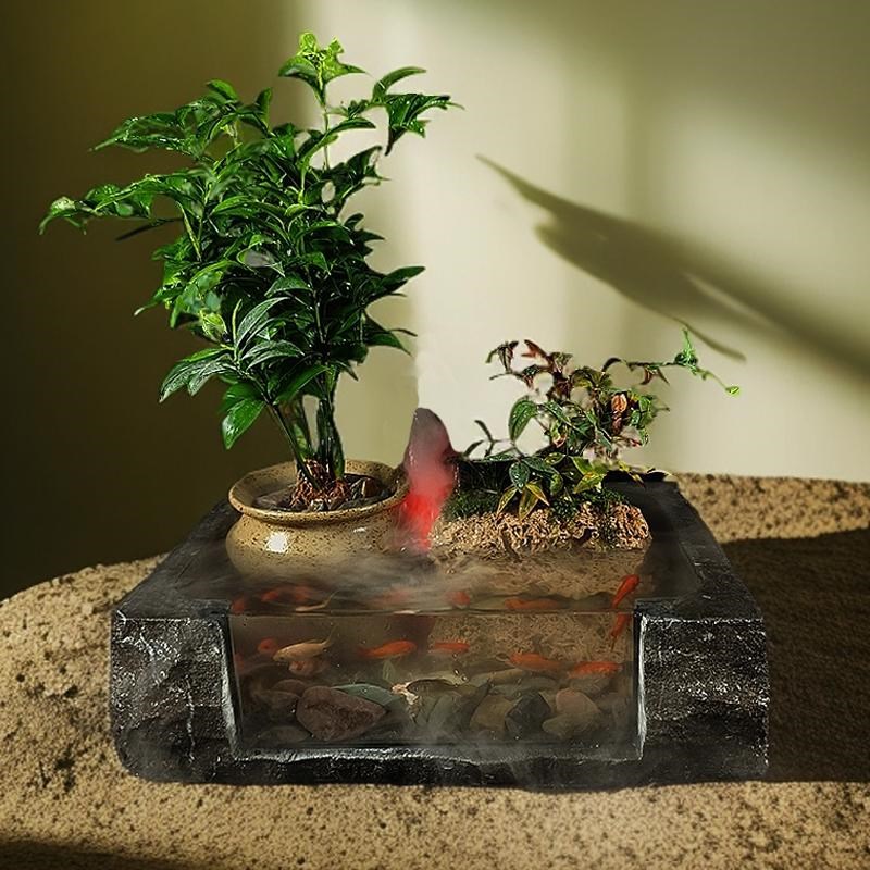 天然玄武石盆景盆玻璃鱼缸景观盆上水石水族整石可定制假山盆底座
