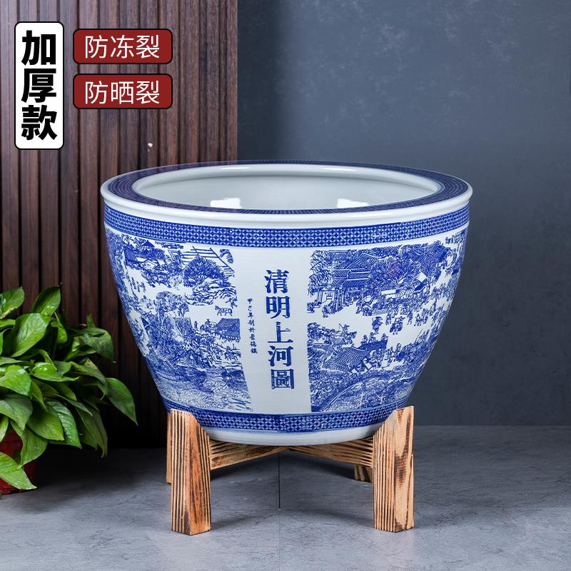 手绘陶瓷睡莲碗莲盆养荷花花盆水缸庭院种铁树花缸养金鱼缸大花盆