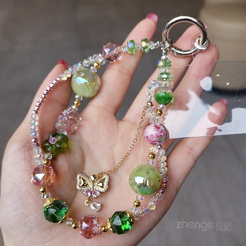 手机挂绳蝴蝶吊坠水晶手链女款ins时尚精品手作小清新手提手腕挂
