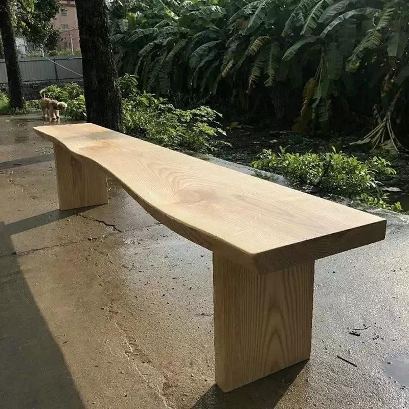 北欧复古餐桌窄长凳茶桌长条凳实木原木长凳条凳休息区长凳子定制