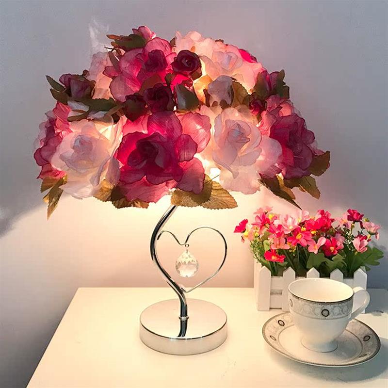 玫瑰花水晶台灯结婚礼物INS创意婚庆公主婚房长明温馨卧室床头灯