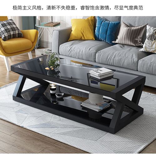 现代简约客厅茶几黑色钢化玻璃桌子家用极简电视柜组合欧式小户型