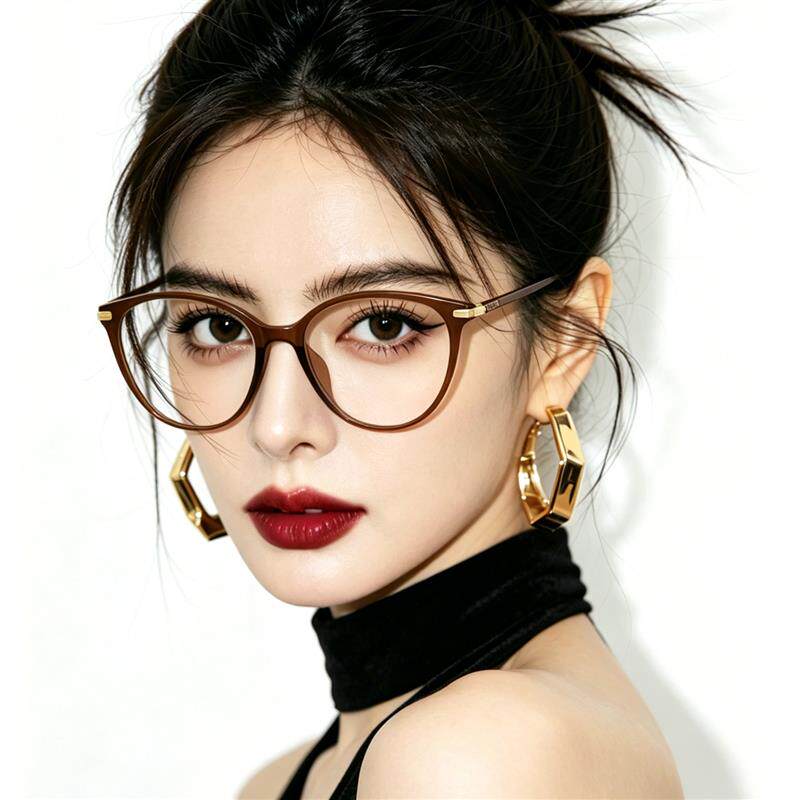 自动感光变色太阳镜女款防蓝光圆框超轻可配近视墨镜防晒防紫外线