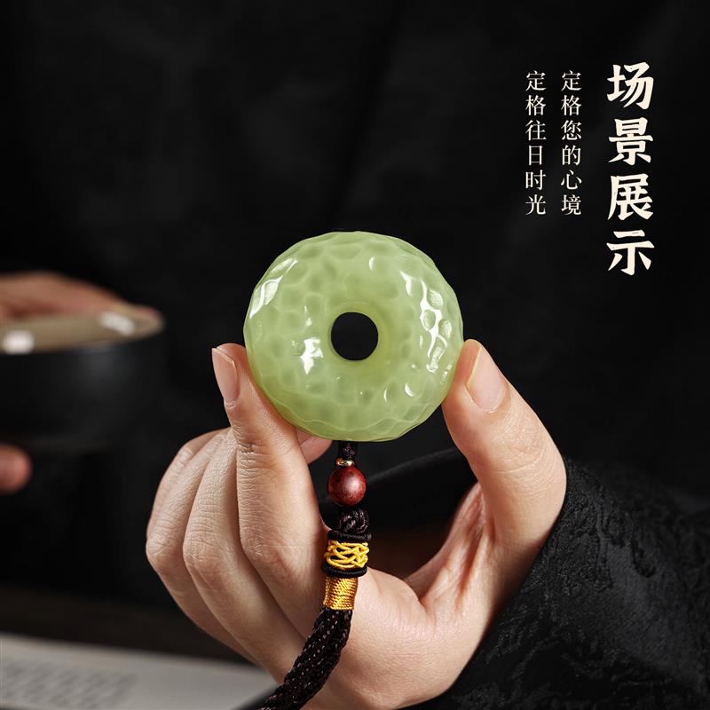 玉石锤纹平安扣手把件招财纳福装饰摆件男士把玩解压节日礼物