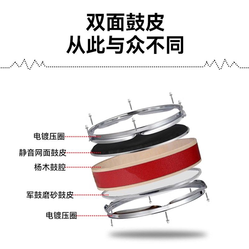 新款12寸哑鼓垫套装真鼓手感儿童初学架子鼓练习器双面打击鼓板