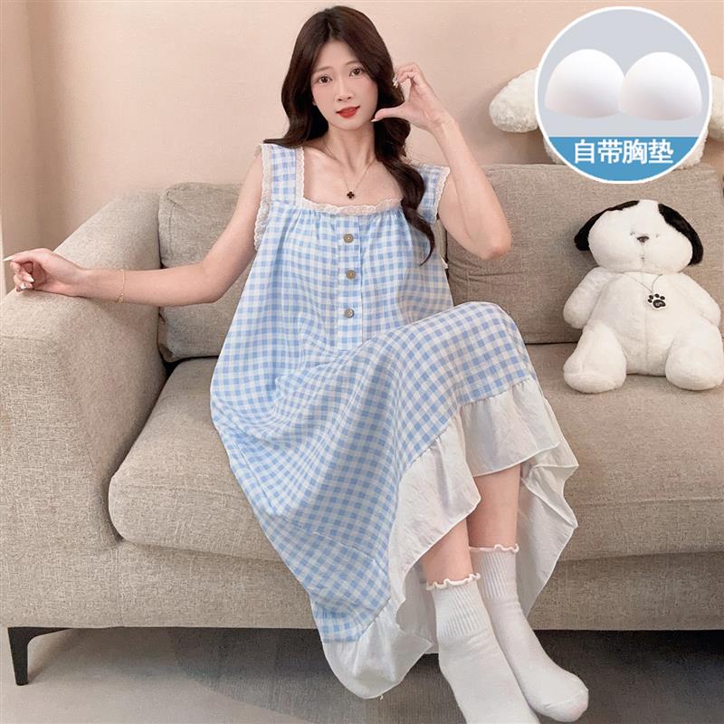 带胸垫睡裙女款2026新款夏季无袖中长款女士吊带睡衣家居服可外穿图片
