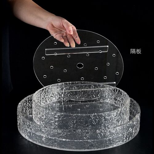 海鲜盘圆形亚克力冰盘火锅店自助餐水果拼盘干冰冒烟刺身盘寿司盘