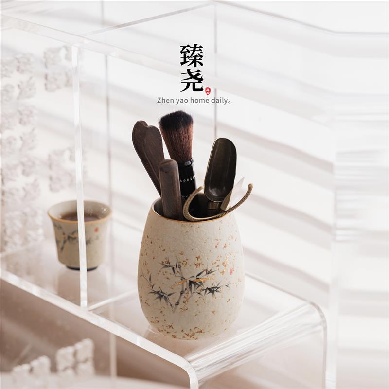 青花火石红陶瓷茶道六君子套装茶具用品大全茶艺配件茶夹茶刀茶勺
