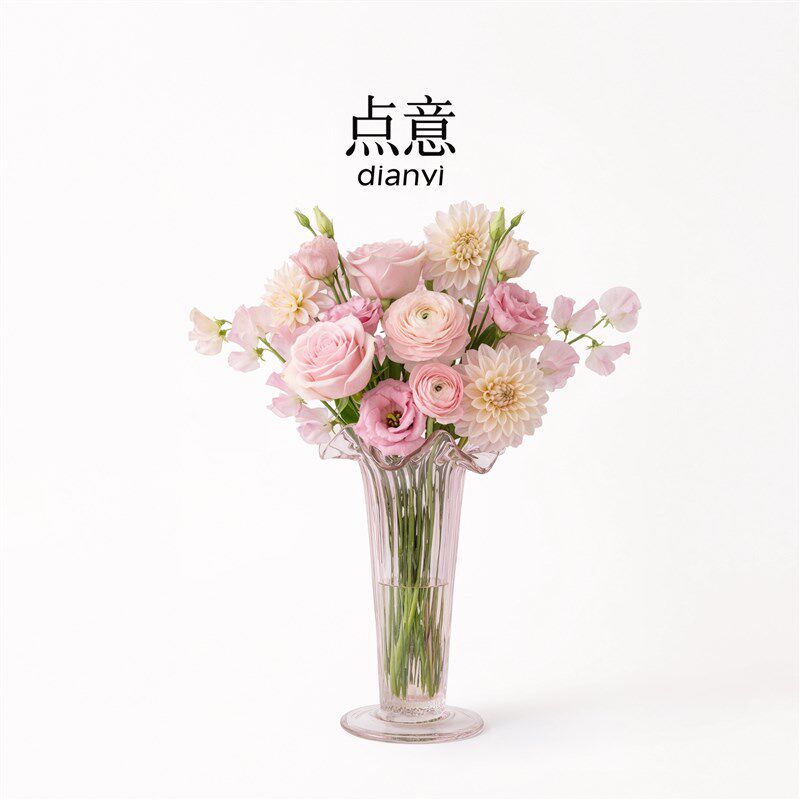 粉色琉璃花瓶轻奢高级感摆件客厅插花水养鲜花餐桌小众简约艺术感