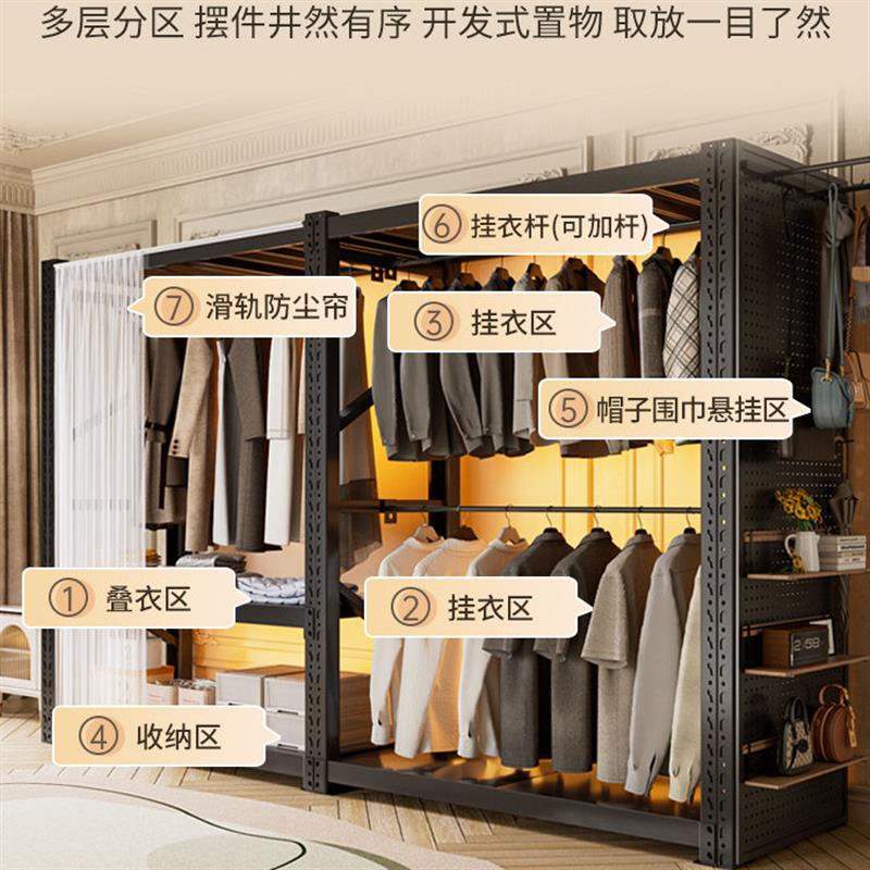 货架衣柜简易家用金属服装展示架干洗店钢制开放式挂衣架衣服架子