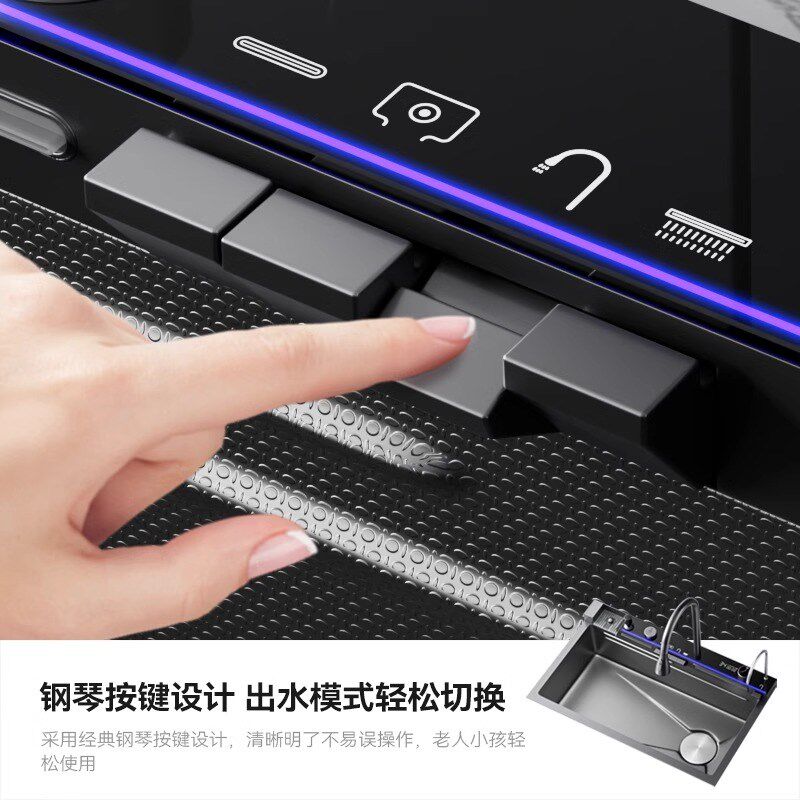 左下水飞雨瀑布水槽大单槽台中下家用厨房洗菜盆304不锈钢洗碗槽