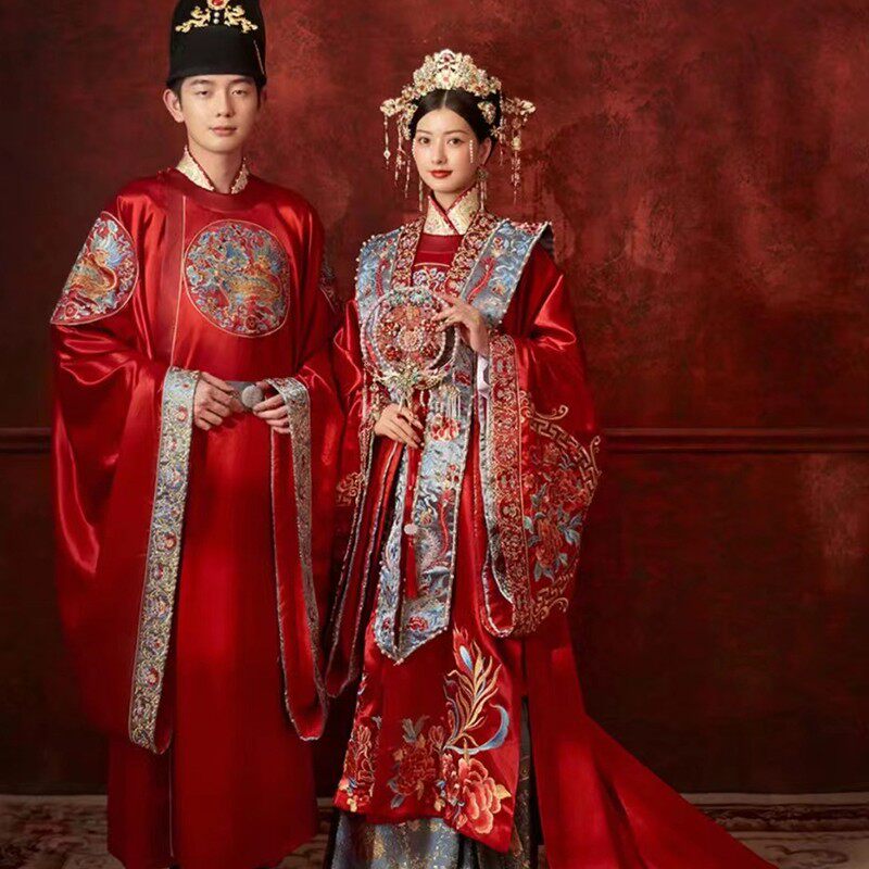 帛闻宋制汉服婚服2025新娘嫁衣中式凤冠霞帔男女套装结婚明制古装