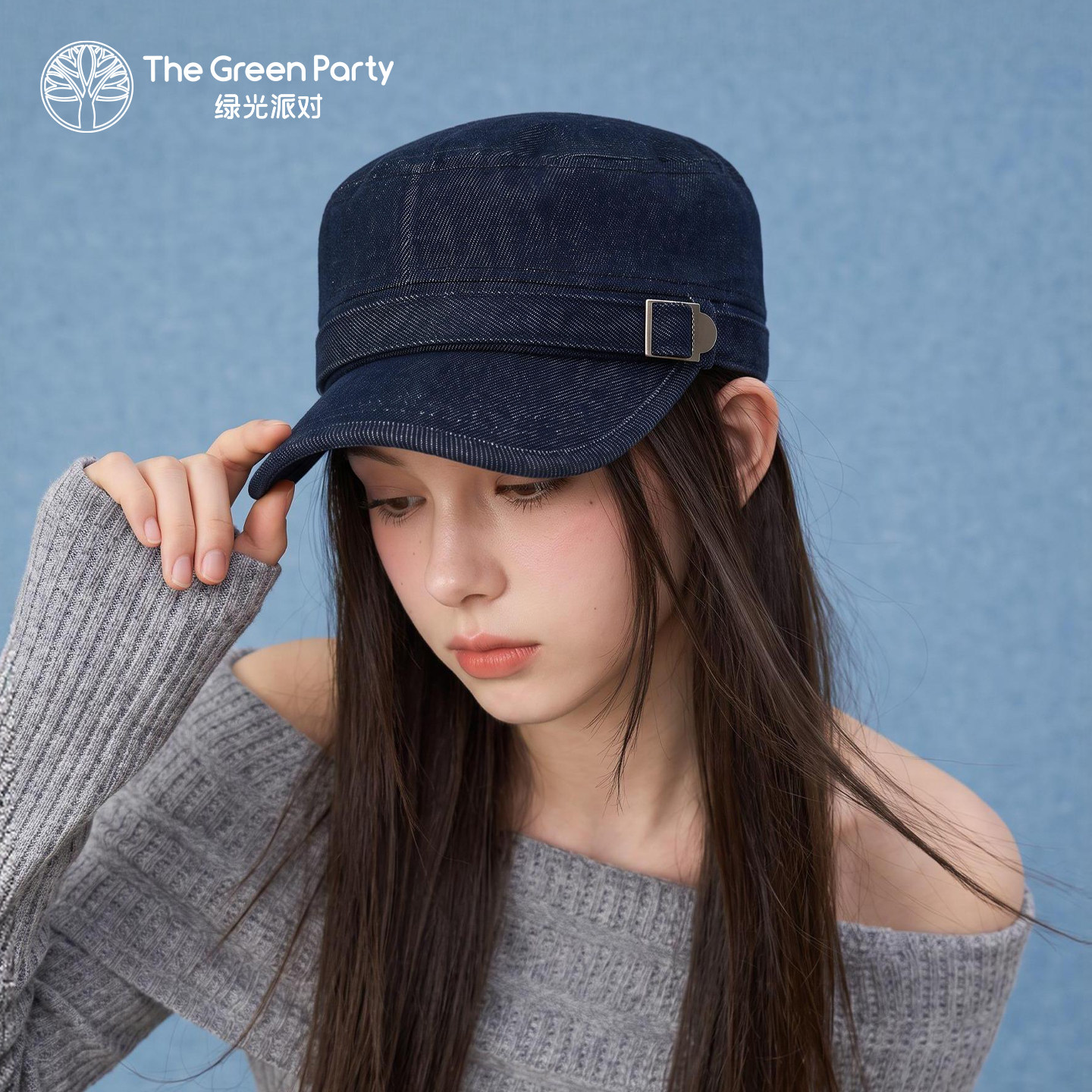 TheGreenParty韩系牛仔鸭舌帽女秋季宽檐显脸小金属扣装饰时装帽