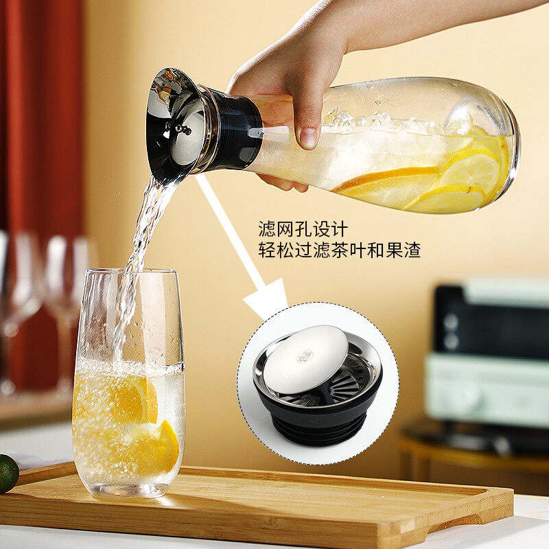 玻璃冷水壶凉水壶家用夏季耐热高温水瓶大容量泡茶壶冰水杯自动盖