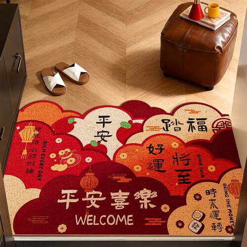 新款红色喜庆入户地垫家用PVC防滑脚垫丝圈耐脏刮沙蹭土进门门垫