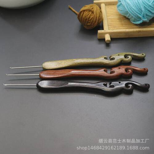 七针坊绿檀木钩针四代78670不锈钢勾针木柄手工毛线编织工具套装
