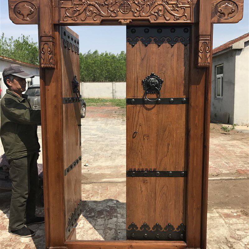北京实木老榆木仿古中式大门别墅进户门茶楼自建房老式门会所庭院