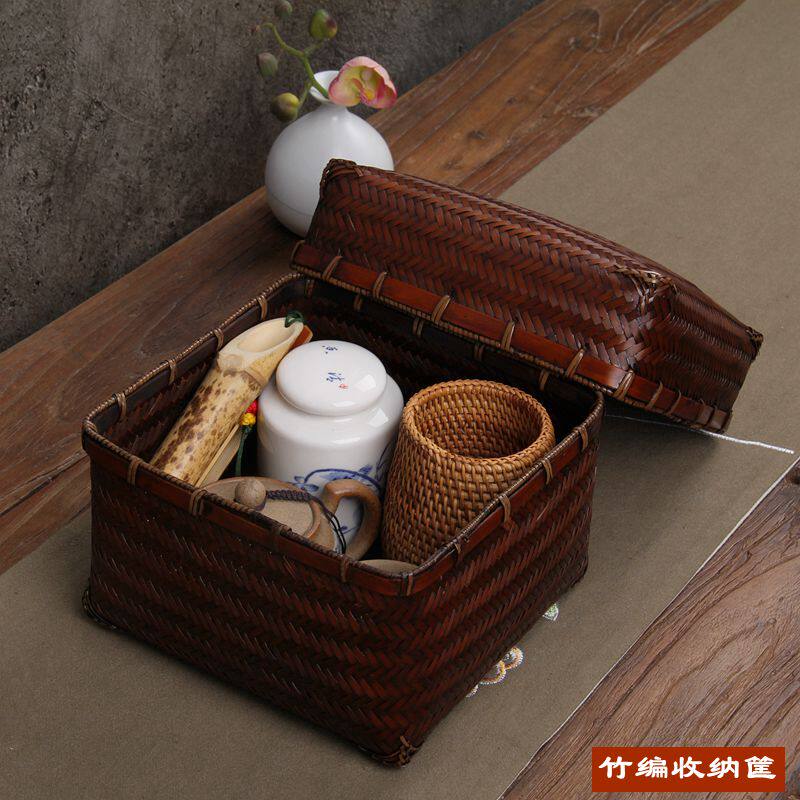 复古竹编小方盒小竹包竹收纳盒香道收纳篮 茶道配件盒子茶具竹艺