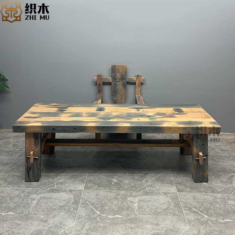 老船木茶桌椅组合新中式实木大板餐桌泡喝茶几桌户外庭院办公茶台