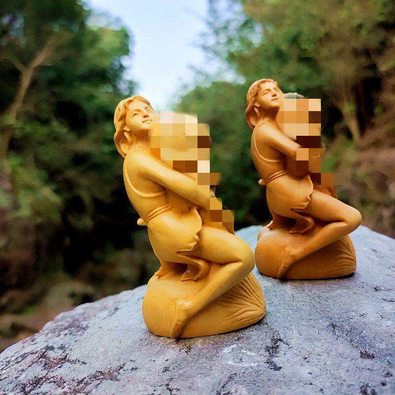 美女摆件新奇特工艺品艺术中式手工雕刻文玩男女生命之根黄杨木雕